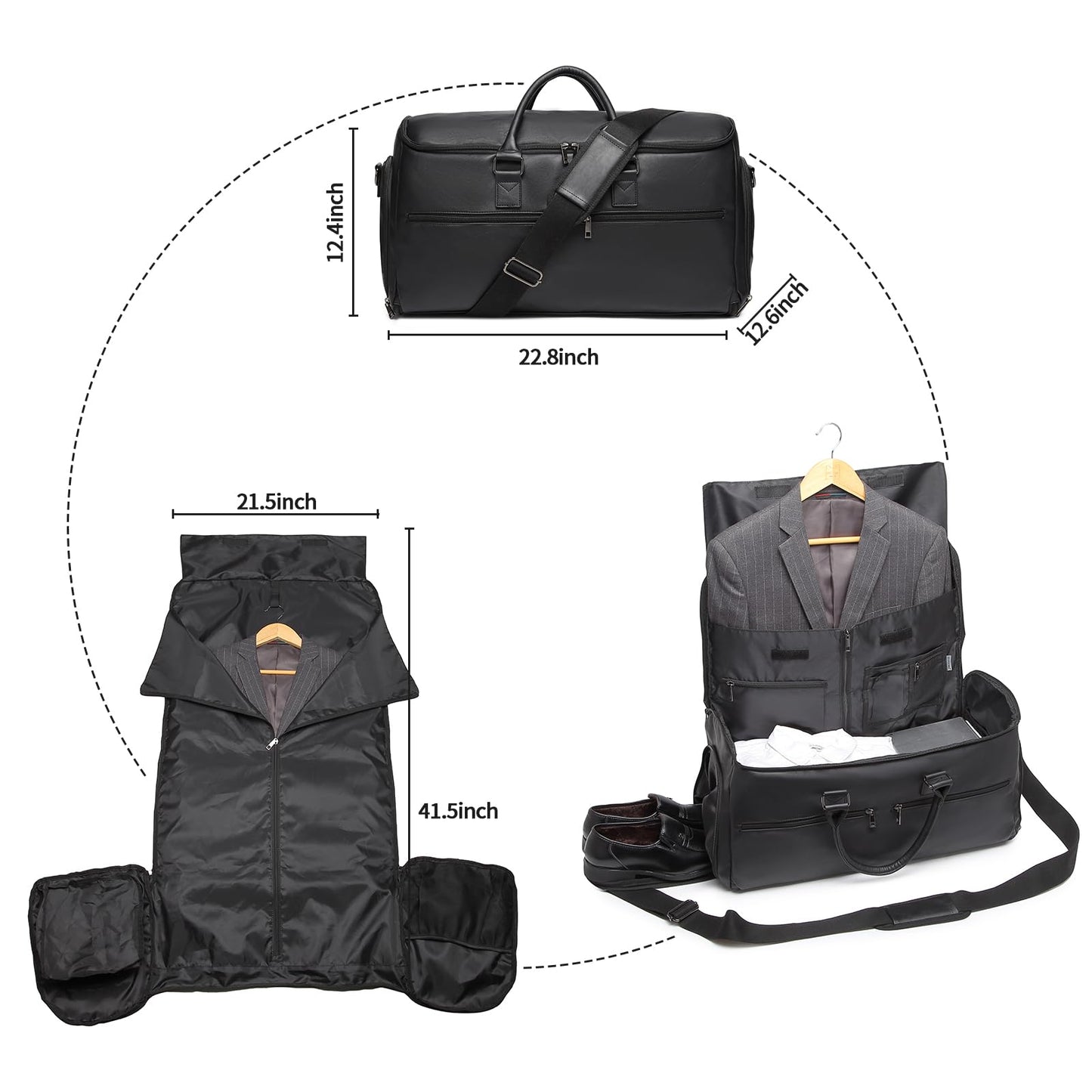 seyfocnia Carry On Garment Bag for Travel, Convertible Travel Garment Bag for Men Women, 2 in 1 Hanging Suitcase Suit Business Travel Bag, Black
