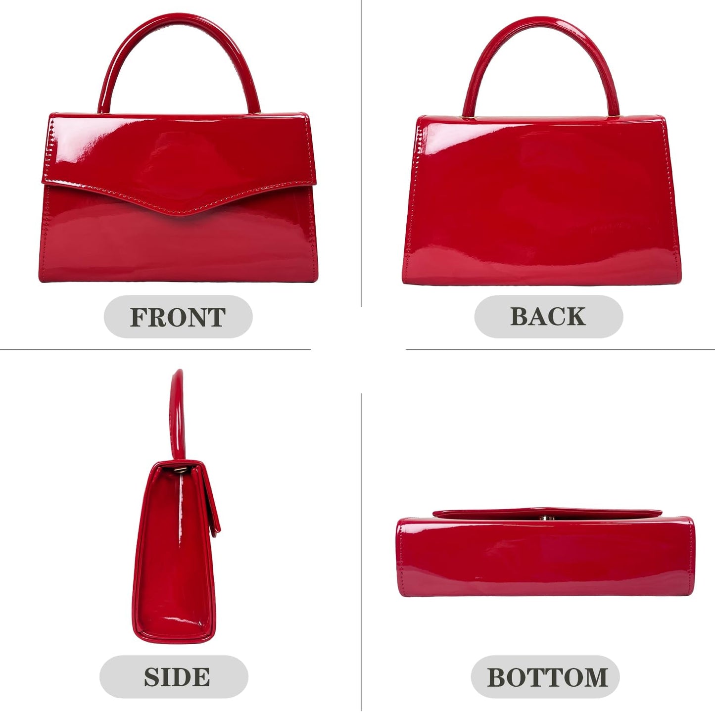 BYWAUQI Evening Clutch Purses for Women Patent Leather Purse Black Clutch for Formal Prom Wedding Party Brida Cocktail(Red)