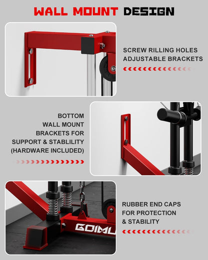 Goimu Wall Mount Cable Station, WM1 Cable Crossover Machine with 17 Positions, High and Low Cable Crossover Machine with Removable Footplate for Garage Home Gym (WM1 Cable Station RD)