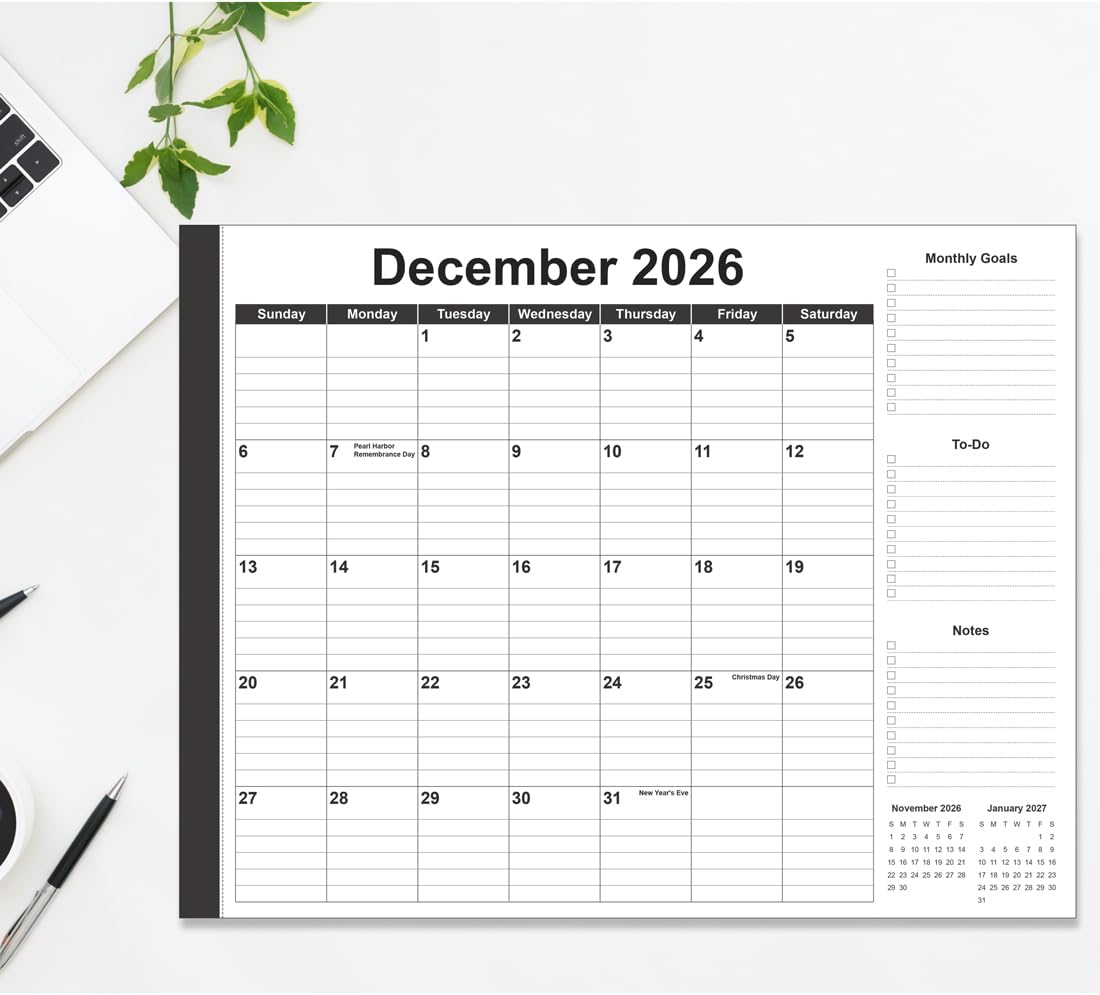 Large Desk Calendar 2026-22" x 17" Desk Calendar from January 2026 - June 2027, Desktop Pad Calendar Perfect for Planning and Organizing In Your Home, School or Office, Black