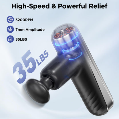 PENJOY Mini Massage Gun, Powerful Handheld Muscle Massager for Muscle Relaxation, Deep Tissue Percussion Small Massage Gun Travel Massager with 4 Massage Heads Silent Brushless Motor, Black