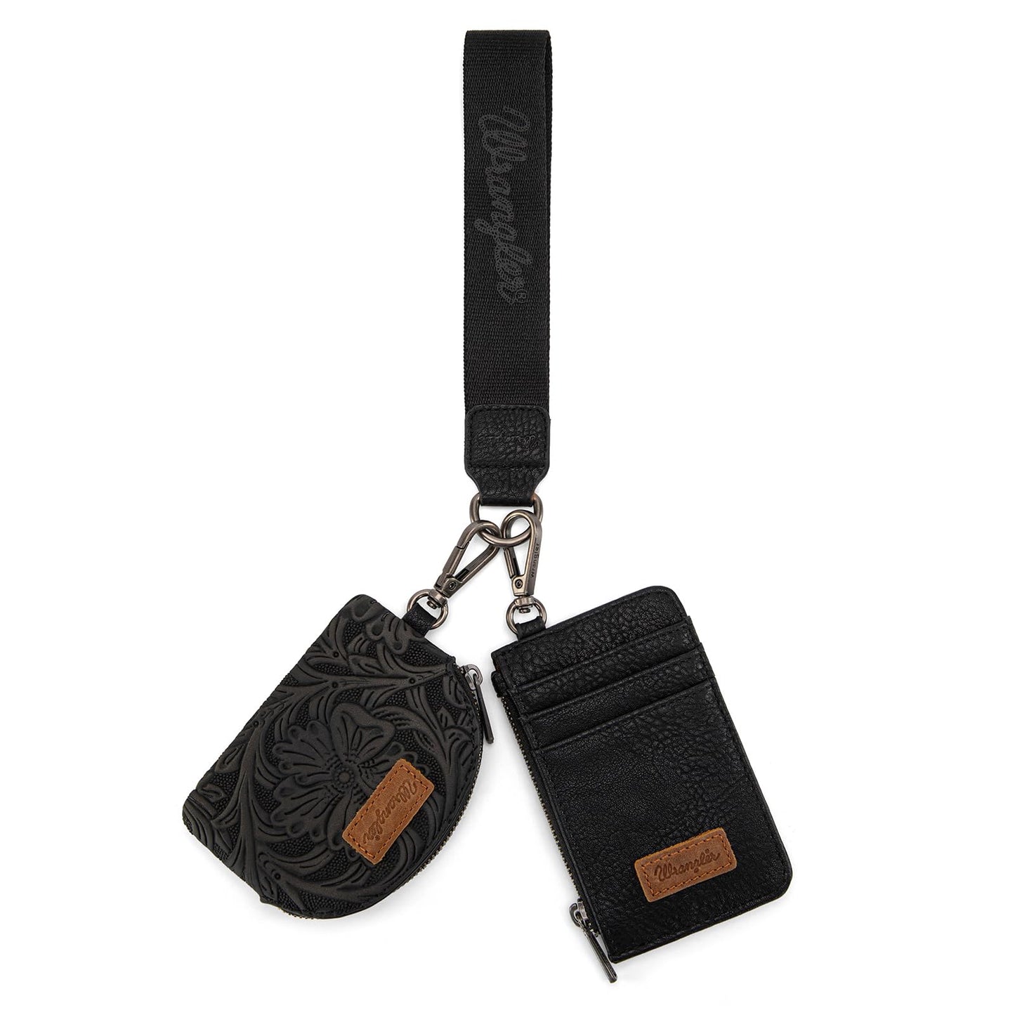 Montana West Wrangler KeyChain Wristlet Wallets for Women Western Dual Pouch Wristlet Embroidered Boot Scroll Card Holder Wallet With Zipper