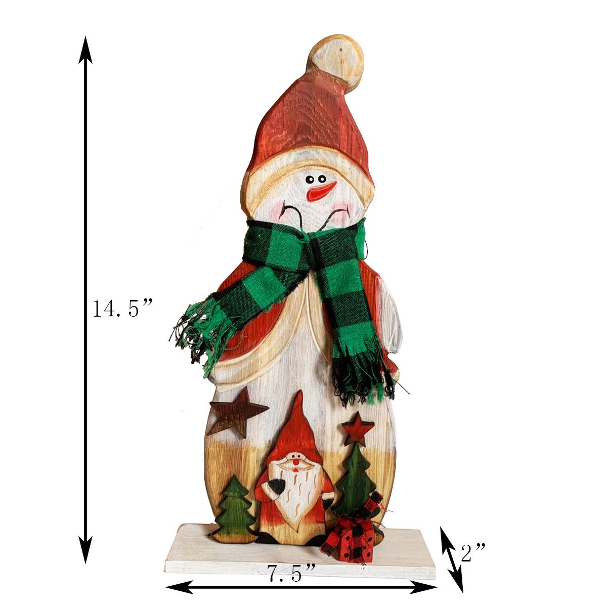 Grace Home Rustic Wood Standing Snowman Figurines Christmas Ornament Tabletop Mantel Centerpieces Decoration 14.5" H (Snowman)