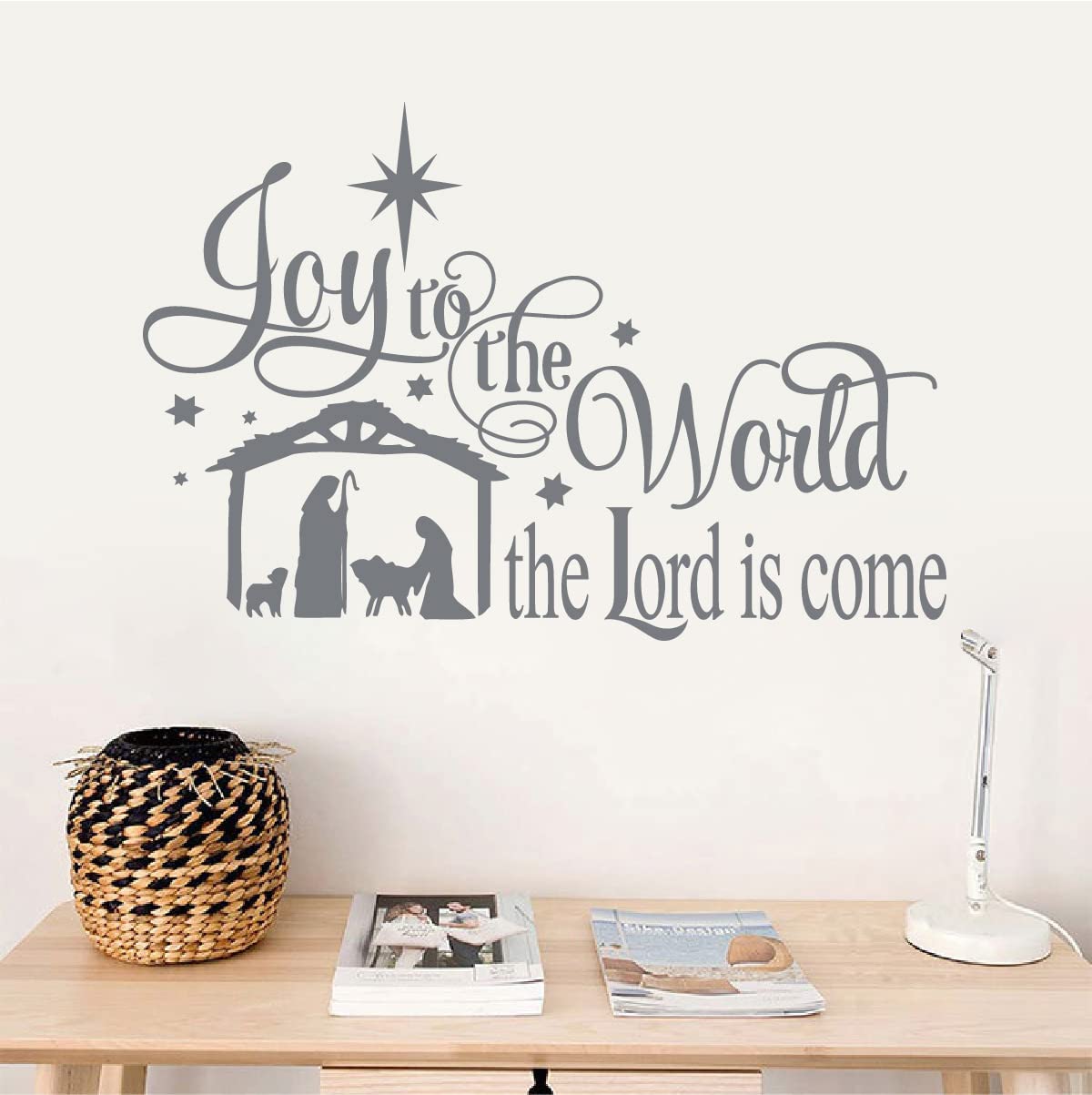 Joy to The World Wall Stickers Quotes Christmas Nativity Scene Vinyl Wall Decal Holiday Decor LC015 (Grey)