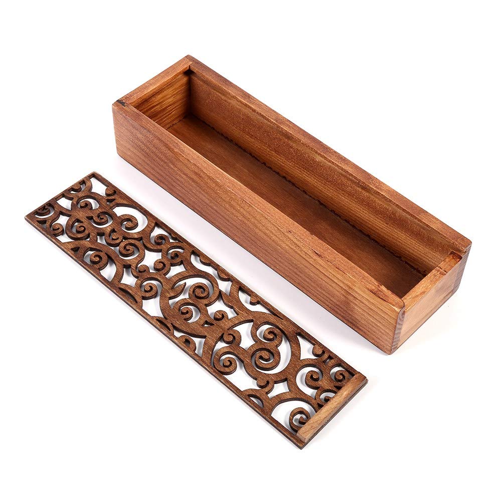 Joyzan Wooden Pen Box, Wood Pencil Storage Case Retro Stash Organizer Removable Cover Rectangular Ballpoint Pen Display Holder Gift Desktop Office Necklace Bracelet Jewelry Cosmetic