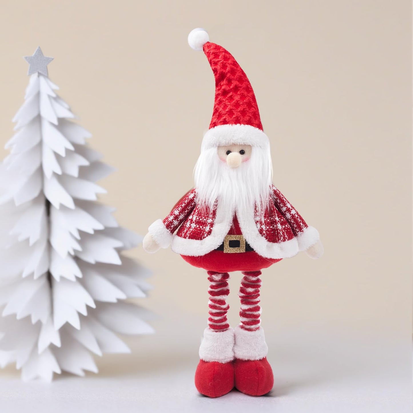 JIAHG Christmas Decorations Standing Fabric Santa Claus Snowman Reindeer with Stretchy Legs Christmas Tree Party Favors for Home Office Tabletop Fireplace Shelf Figurine Xmas Decor Ornaments