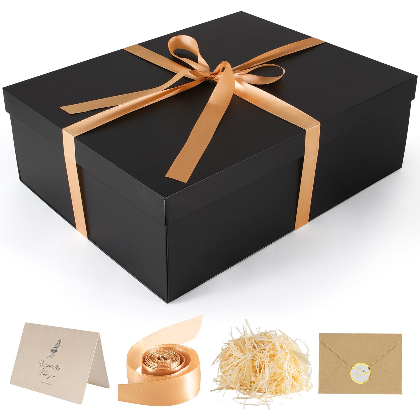 Gift Box, 16.5x13x5.5 inches Large Black Gift Boxes with Lids for Presents, Birthday Box Contains Card Ribbon Shredded Paper Filler, Gift Wrap Boxes for Valentine Mother's Day Christmas Anniversary