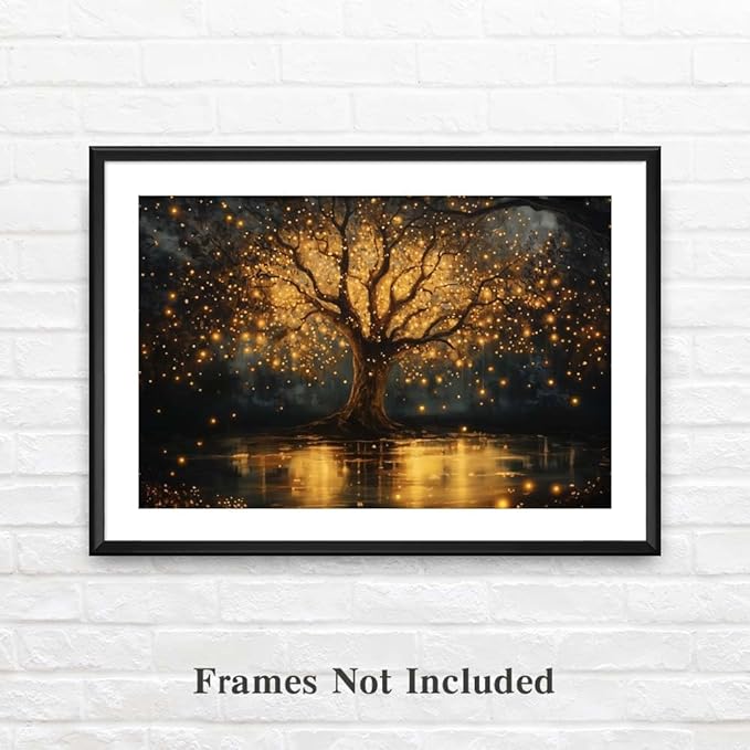 Yesad Tree of Life Canvas Wall Art, Spiritual Wall Art Fairy Lights Prints Landscape Painting Wall Décor for Living Room Bedroom Farmhouse Housewarming Gift (Unframed,30”x20”, Tree7)