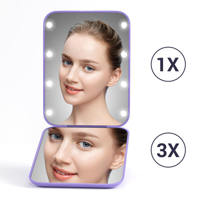 Kintion Pocket Mirror, 1X/3X Magnification LED Compact Travel Makeup Mirror with Light for Purse, 2-Sided, Portable, Folding, Handheld, Small Lighted Mirror for Gift, Pink