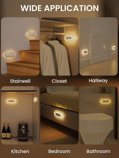 Motion Activated Night Light Rechargeable, Magnetic Stick On Lights Battery Operated, No Drill LED Sensor Night Light for Bathroom Bedroom Hallway (2 Pack)