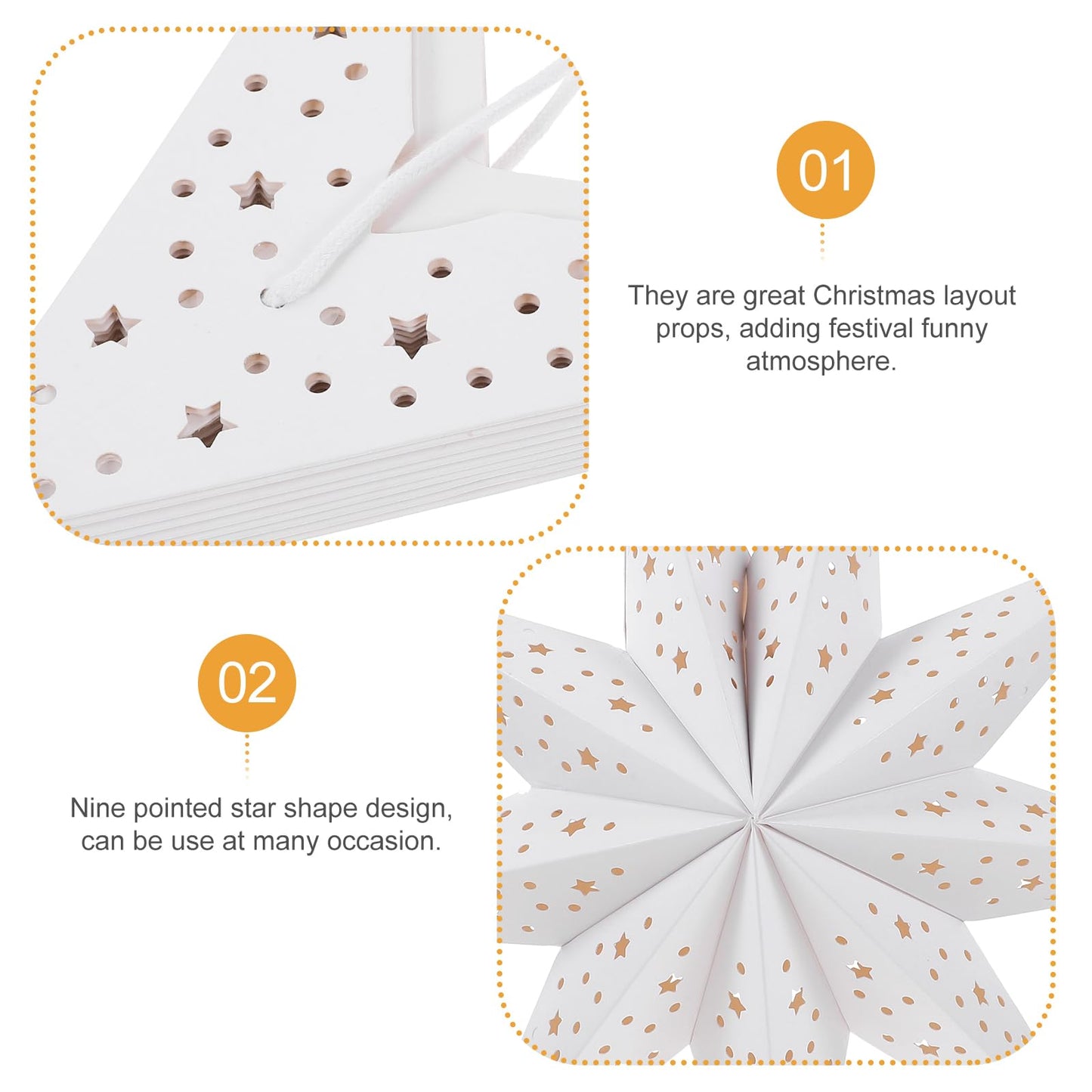 TOYANDONA Christmas Paper Lampshades: 3pcs White 9 Pointed Star Lampshade Lantern Shade Hanging Decorations, 35cm Hollow Out Lamp Covers for Wedding Birthday Holiday Christmas Party Hanging Decoration