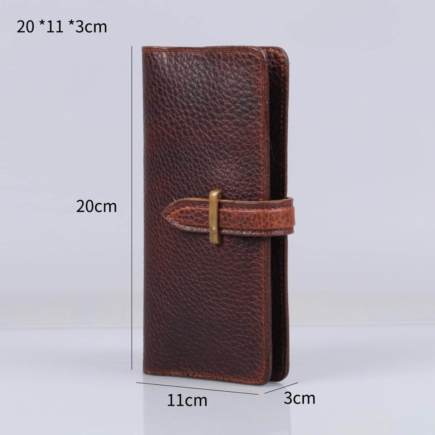 RMAWRAD genuine leather long bi-fold wallet/card holder, unisex, made of full-grain cowhide, with card slots and a coin purse, dark brown.