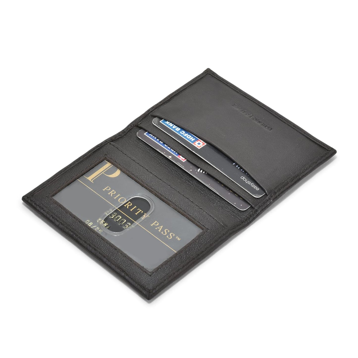 Leatherboss Genuine Leather Small Slim Bifold Wallet | Credit, Debit, ID Card Holder | Compact & Stylish with Clear ID Windows | Gift for Men, Black