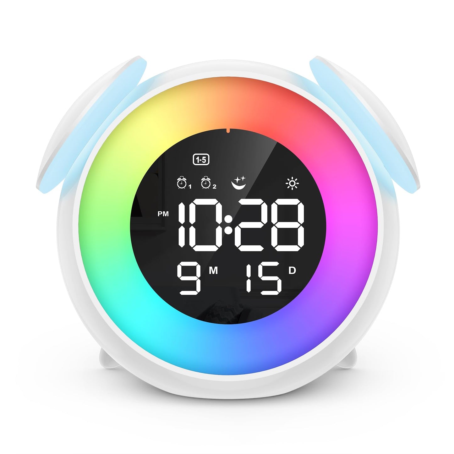 Homiyteck Kids Alarm Clock, Toddler Sleep Training Clock, OK to Wake Alarm Clock with 9 Colors Night Light, 7 Soothing Sounds, Dual Alarms, Birthday Gift for Boy Girls Children