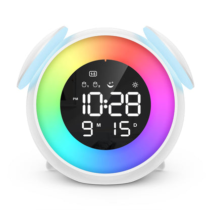 Homiyteck Kids Alarm Clock, Toddler Sleep Training Clock, OK to Wake Alarm Clock with 9 Colors Night Light, 7 Soothing Sounds, Dual Alarms, Birthday Gift for Boy Girls Children
