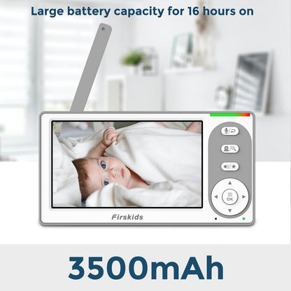 Firskids Baby Monitor - 1000ft Long Range Baby Monitor with Camera and Audio No WiFi, Built in 3500mAh Battery,Auto Night Vision, Temperature, 2-Way Talk, 8 Lullabies, 4.3'' Screen