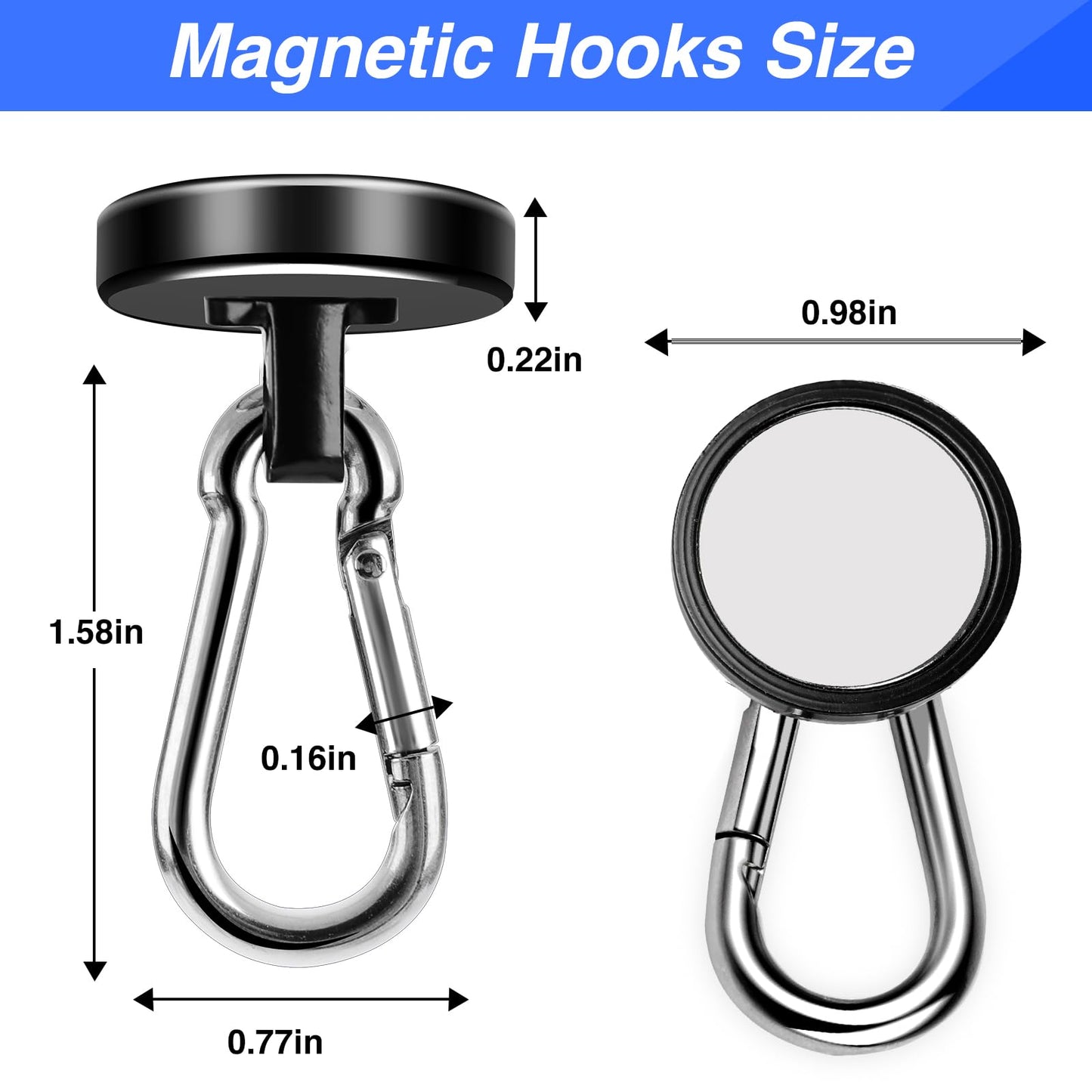 LOVIMAG Strong Magnetic Hooks, 12 Pack Magnetic Hooks Heavy Duty 70LBS Strong Neodymium Magnets with Carabiner Hook, Magnet Hooks with Swivel for Kitchen, Hanging, Cruise, Grill, Refrigerator - Black