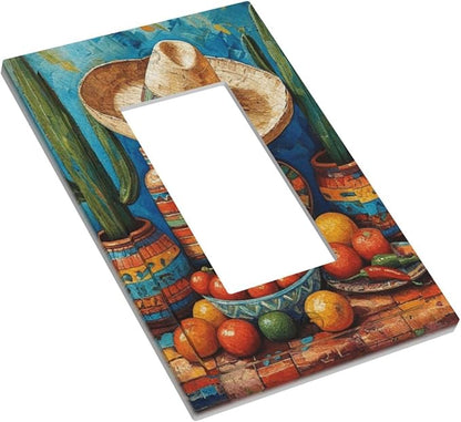 Decorative Art Light Switch Covers Mexican Sombrero & Serape Vibes 1 Gang Rocker Outlet Decorative Switch plate Faceplate GFCI Light Switch Covers for Home Decor