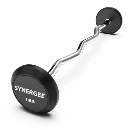 Synergee Fixed 10LB Easy Curl Bar - Pre Weighted Curved Steel Bar with Rubber Weights