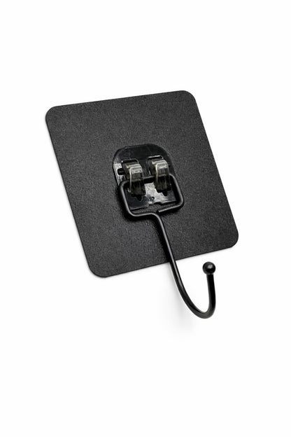 Black Metal Adhesive Wall Hooks Light Duty 6-Pack, No Drill Waterproof Sticky Hooks for Bathroom Kitchen Garage, Strong Wall Hooks for Towels, Keys, Coat, Tools, Holds Up to 20 lbs