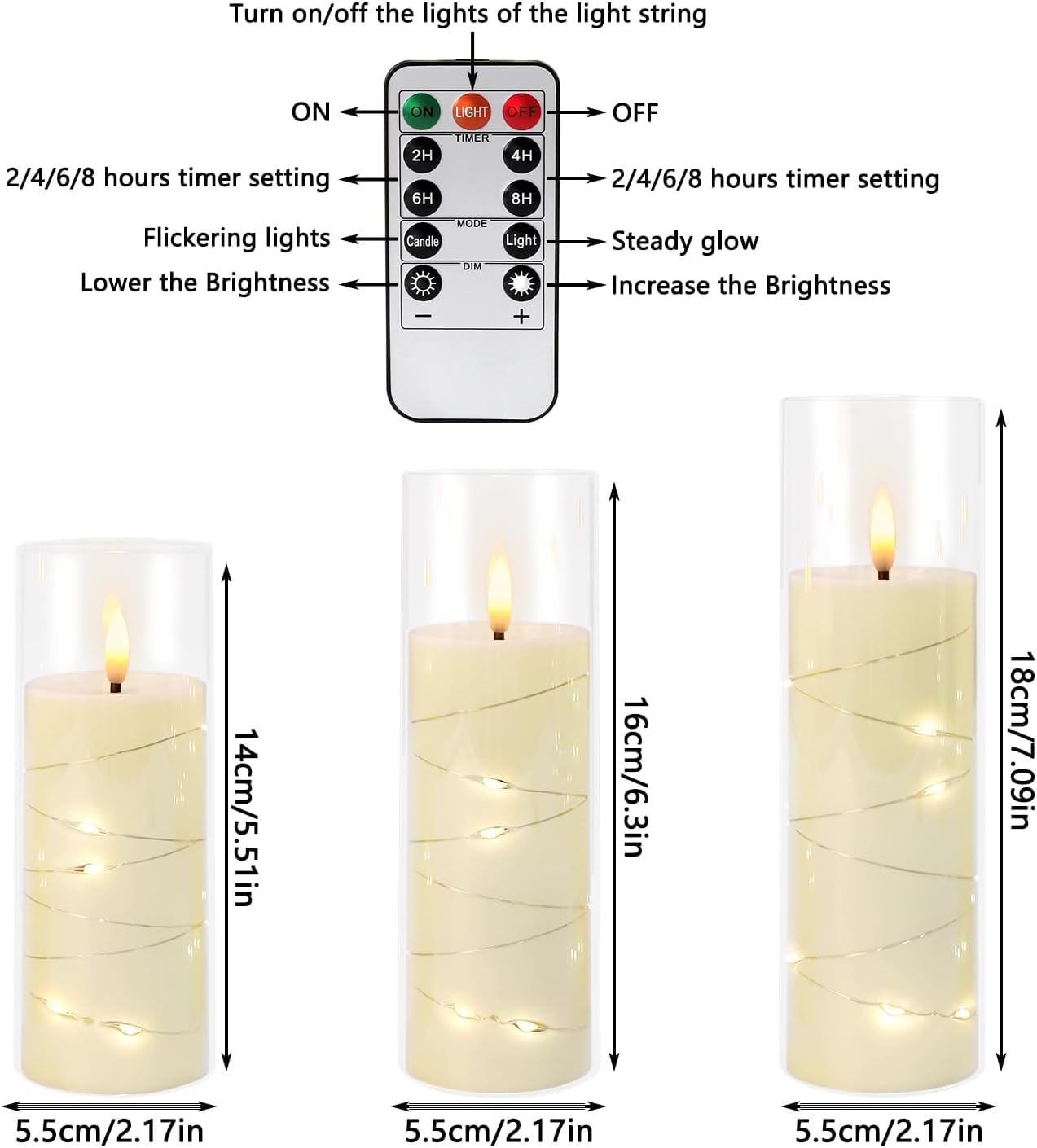 YOROXRG 24 Pack Christmas Decoration Flickering Flameless Candles,Battery Operated Candles,LED String Lights LED Candles for New Year, Home Decor, Parties,Wedding(D2.2 xH 5" 6" 7") (Ivory)