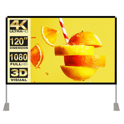 Projector Screen with Stand 120 inch 16:9 HD 4K Outdoor Indoor Projection Screen for Home Theater 3D Fast-Folding Projector Screen with Stand Legs and Carry Bag Projection Movie Wrinkle-Free