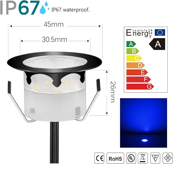 Led Deck Lights Blue Outdoor Waterproof Low Voltage Stainless Steel 1W Outdoor Yard Garden Decoration Lamps Landscape Pathway Patio Step Stairs LED In-ground Lights(Black Border,1 Pack