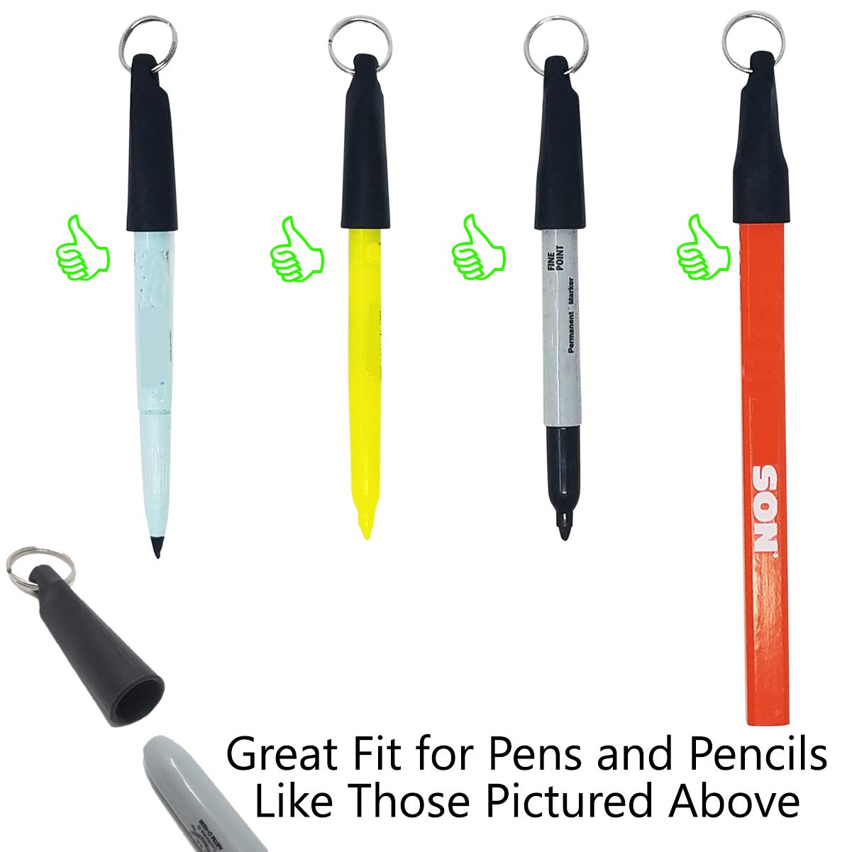 Reel-N-Rite 2 Pack - Retractable Pen Reel for Thick Markers & Carpenter Pencils - Carabiner Clip for Apron, Belt Loop or Bag Strap - Great Gift for Baristas - Pen Leash for Nurses (Black)