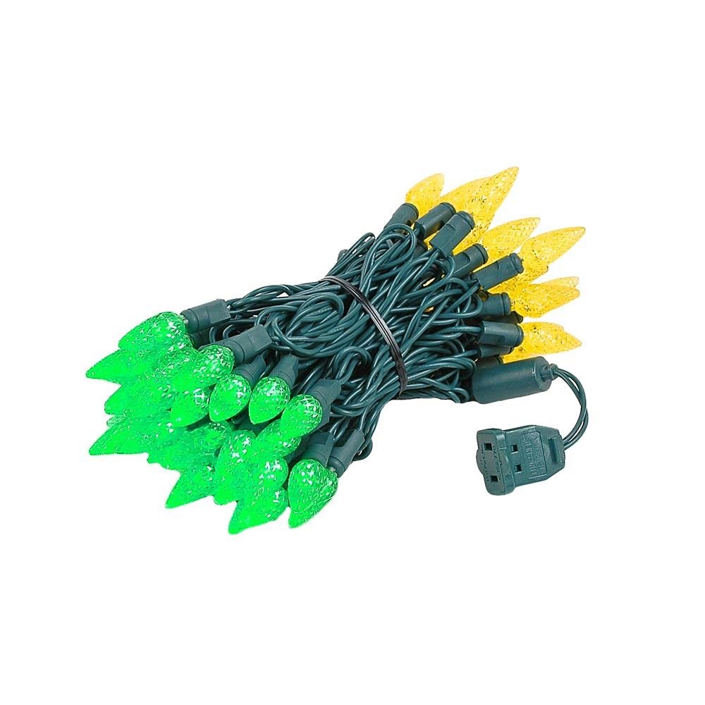Novelty Lights 24FT 70 LED C6 Christmas String Lights, Outdoor Tree Commercial Grade LED Lights, Permanent Decorations (Green/Yellow)