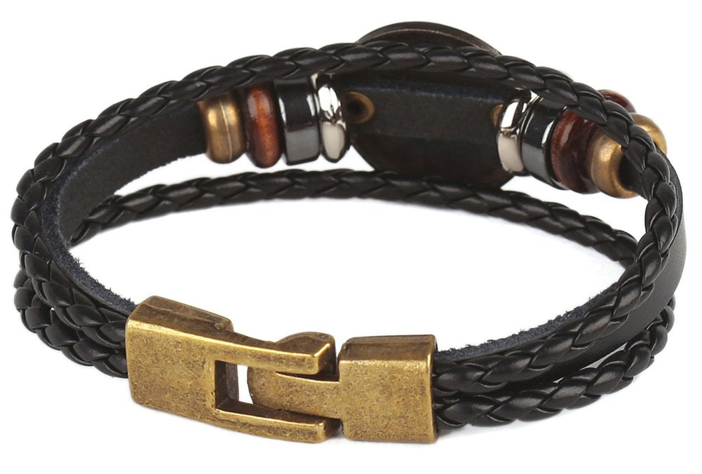 Hamoery Punk Alloy Leather Bracelet For Men Constellation Braided Rope Bracelet Bangle Wristband(Sagittarius)