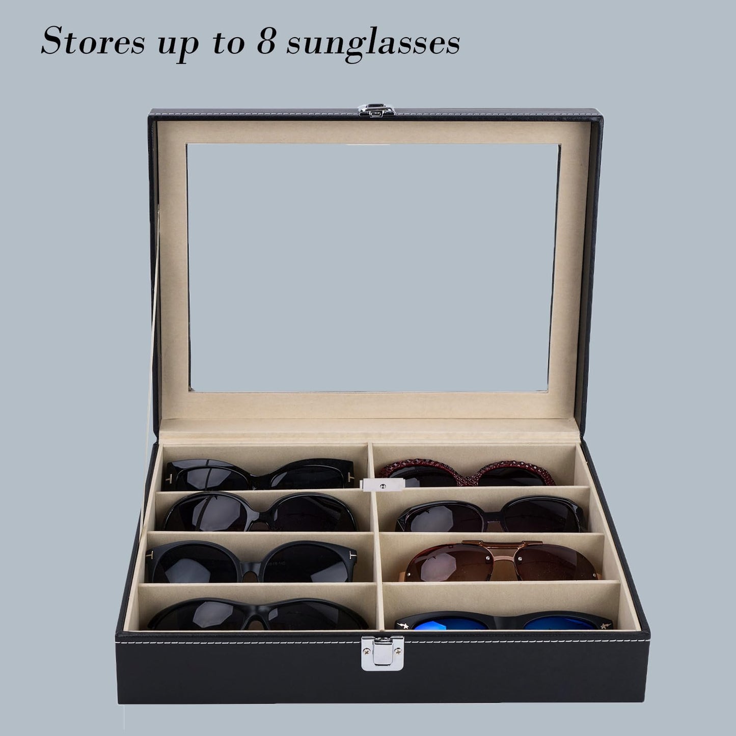 AUTOARK Leather 8 Piece Eyeglasses Storage and Sunglass Glasses Display Case Organizer,Black,AW-022