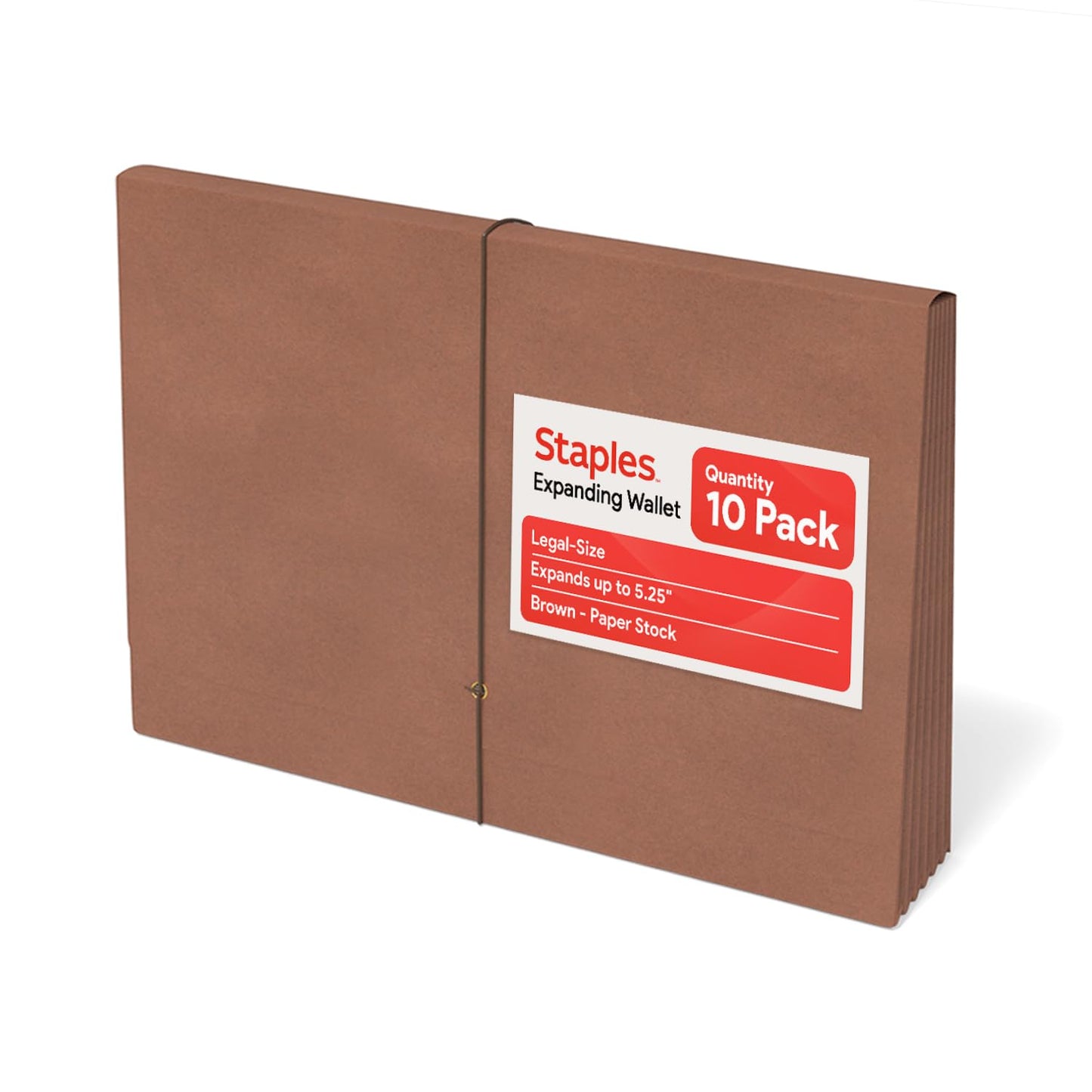 Staples Expanding Wallet, Legal Size, Brown Redrope Accordion File with Elastic Closure, Holds Oversized Documents – 10/Pack