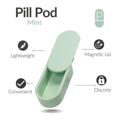 Pill Pod Pill Keychain & Keychain Pill Holder - Magnetic Pill Case for 3-5 Daily Tablets, Small Pill Box for Travel, Thin Pill Container for Purse or Pocket (Mint)
