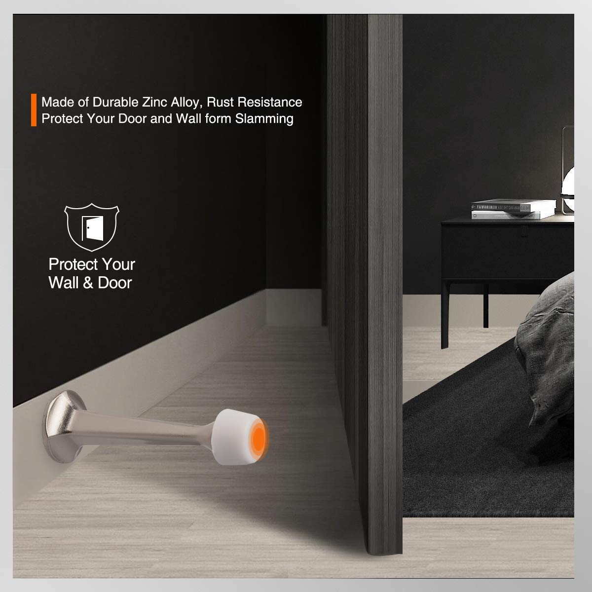 KOVOSCH 2 Pack Solid Rigid Door Stops - Heavy Duty Door Stoppers Wall Protector with Soft Rubber Tips, Satin Nickel