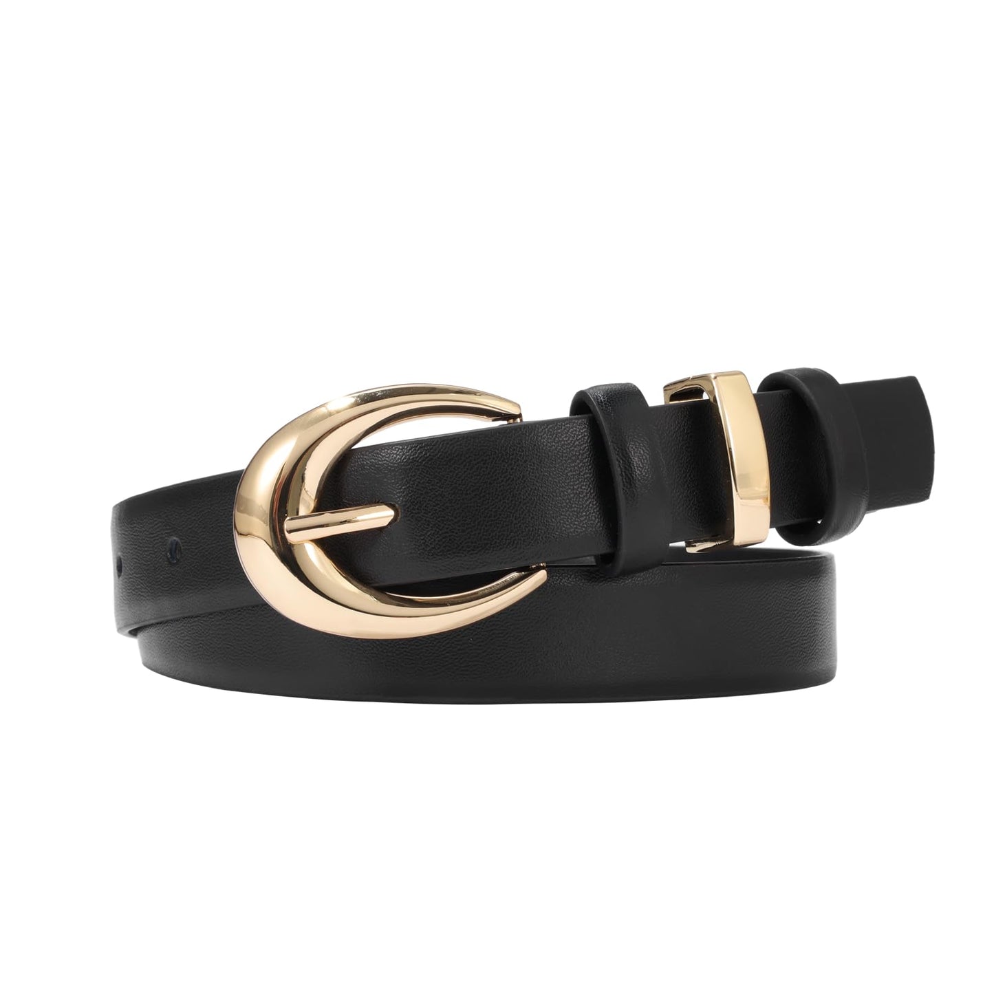 KONQUWA Women's Cow Leather Belt for Jeans Pants Fashion Ladies Skinny Dress Waist belt with Gold Buckle (Black/Gold Buckle,37″-43″)