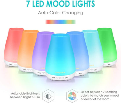 URPOWER Essential Oil Diffusers for Home with 7 LED Color Changing Lights, Timer & Auto-Off Ultrasonic Aromatherapy Diffuser Cool Mist Humidifer Scent Diffuser for Bedroom, Office, Yoga