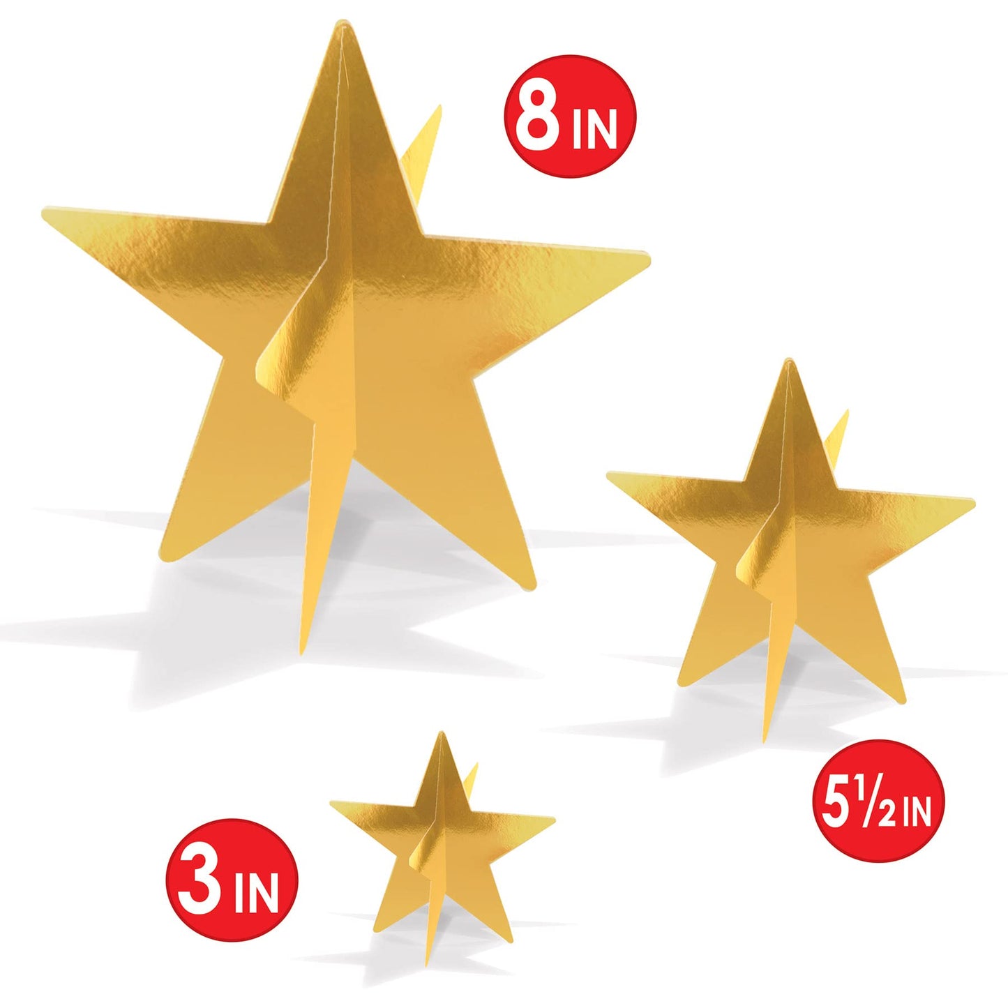 Beistle Gold 3-D Foil Star Centerpieces, 9-Count – Metallic Starry Table Decorations in 3 Sizes for New Year’s Eve, Awards Night, Graduation, Hollywood Party, Anniversary and Celebration Events