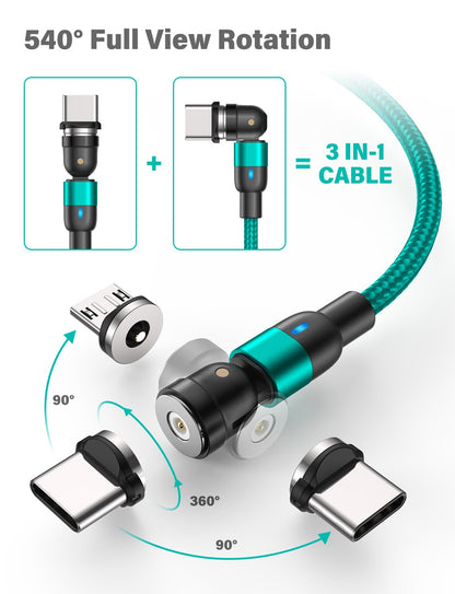 Magnetic Charging Cable (4Pack, 3.3ft/3.3ft/6.6ft/6.6ft)/360°&180° Rotating Magnetic USB C Charging Cable with LED/Magnetic Charger Cable/Magnetic Phone Charger Cord-Nylon Braided for More Devices