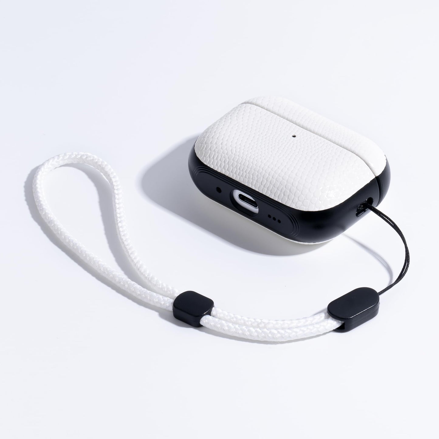 RIXENY Leather Case for AirPods Pro 3 (3rd Gen 2025), Adjustable Lanyard, Vegan Lizard Texture Leather, Hard Shell, Scratch/Shock Proof, Wireless Charging, for Fashion & Luxury Lovers, White
