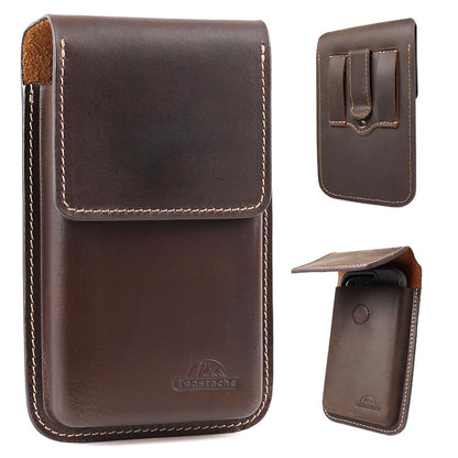 Topstache Leather Phone Holster for iPhone 17/16/15/14/13/12 - Leather Pouch with Belt Clip Phone Holster Belt Case for Galaxy S25/S24/S23/S22 - Universal Smartphone Sheath, L,Darkbrown