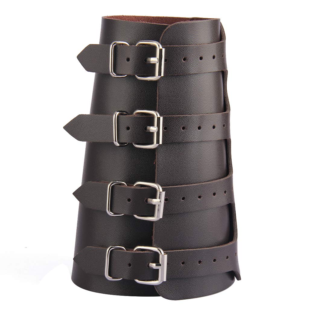 HOEACXY Viking Bracers for Men Medieval Leather Bracers Buckles Leather Arm Guards Cuff Gauntlet Wristband Armband for Men Women 1 Pair brown