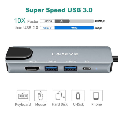 Multi Port Splitter, 7 Port USB 2.0 Hub, USB A Port Data Hub with Independent On/Off Switch and LED Indicators, Lights for Laptop, PC, Computer, Mobile HDD, Flash Drive and More (Black 2.0)