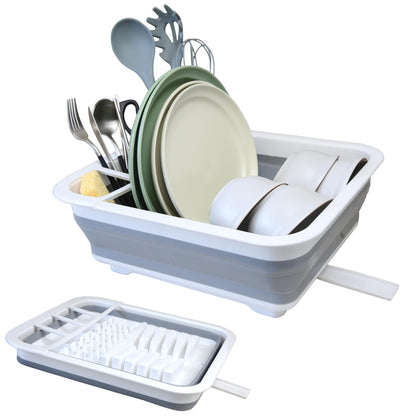 Collapsible Dish Drainer with Drain Plug and Swivel Spout, Space-Saving, Portable Dish Rack for Kitchens, RVs, Campers and Travel Trailers