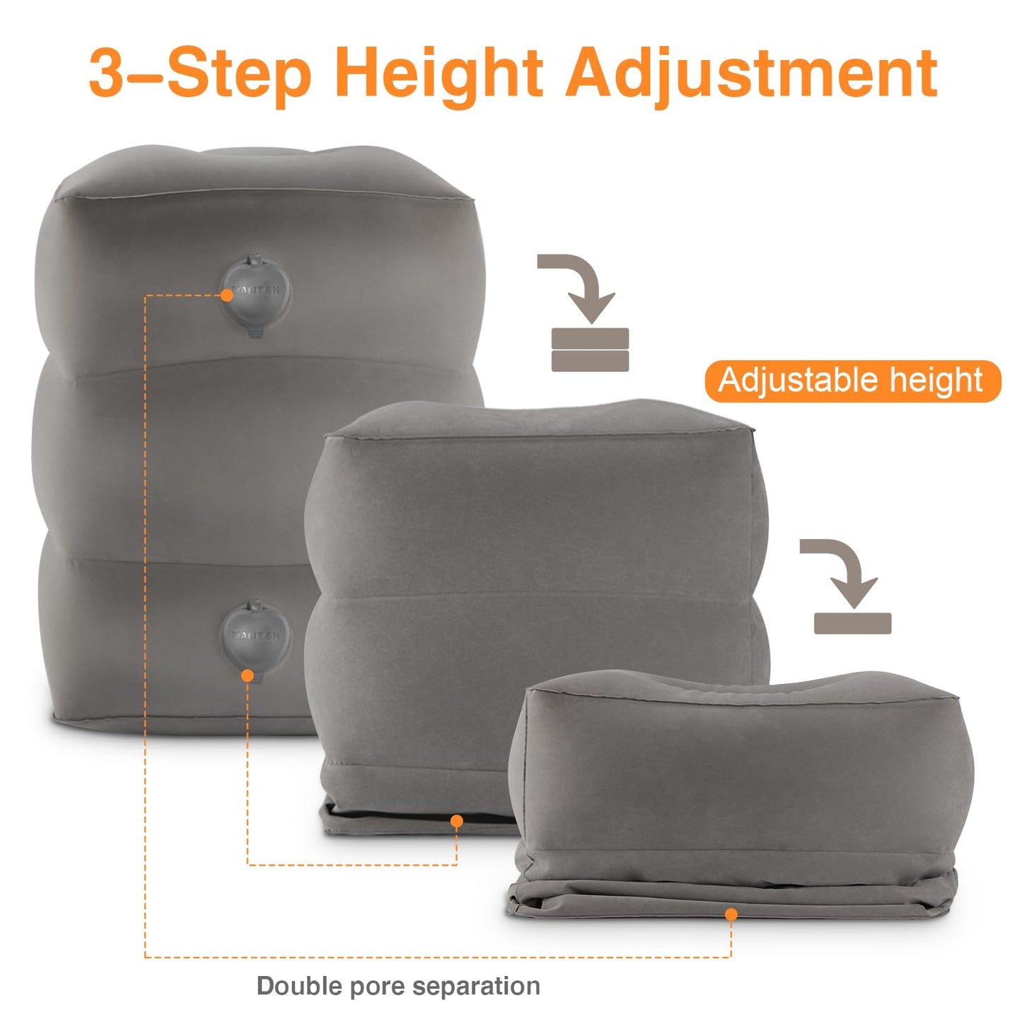 Maliton Inflatable Foot Rest Pillow for Travel,Kids Airplane Bed,Adjustable 3 Layers Height Leg Pillow of Air Travel Essentials,Car, Office, Home - Fast Inflation (Grey)