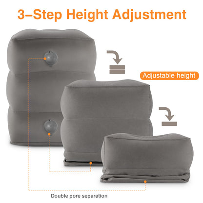 Maliton Inflatable Foot Rest Pillow for Travel,Kids Airplane Bed,Adjustable 3 Layers Height Leg Pillow of Air Travel Essentials,Car, Office, Home - Fast Inflation (Grey)