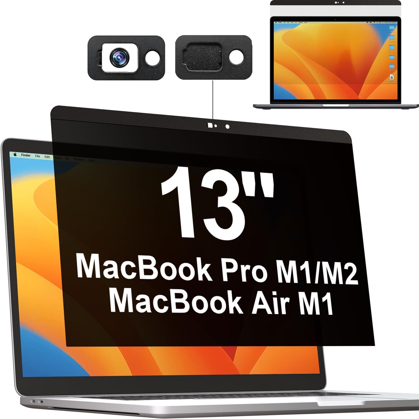 Magnetic Privacy Screen for MacBook Pro 13 Inch(2016-2022, M1, M2), Anti Glare Blue Light Filter with Camera Cover, Anti Spy Laptop Screen Protector