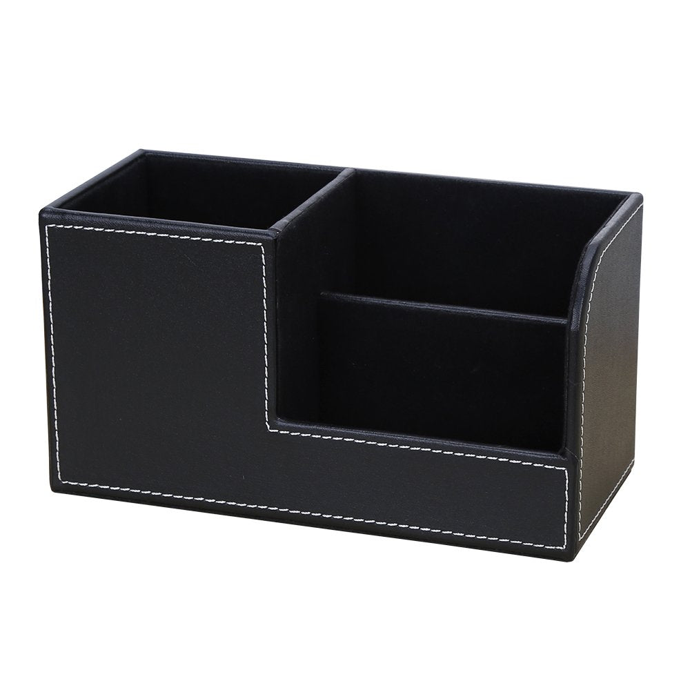 KINGFOM Desk Organizer Office Supplies Caddy Pu Leather Multi-function Storage Box Pen/Pencil,Cell phone, Business Name Cards Remote Control Holder Black
