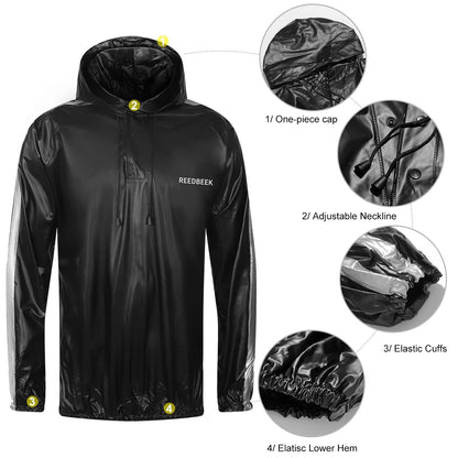 REEDBEEK Heavy Duty Fitness Sweat Suit Heat Trapping Sauna Suit Gym Exercise Heat Shaper Button Jacket Pant Black Large