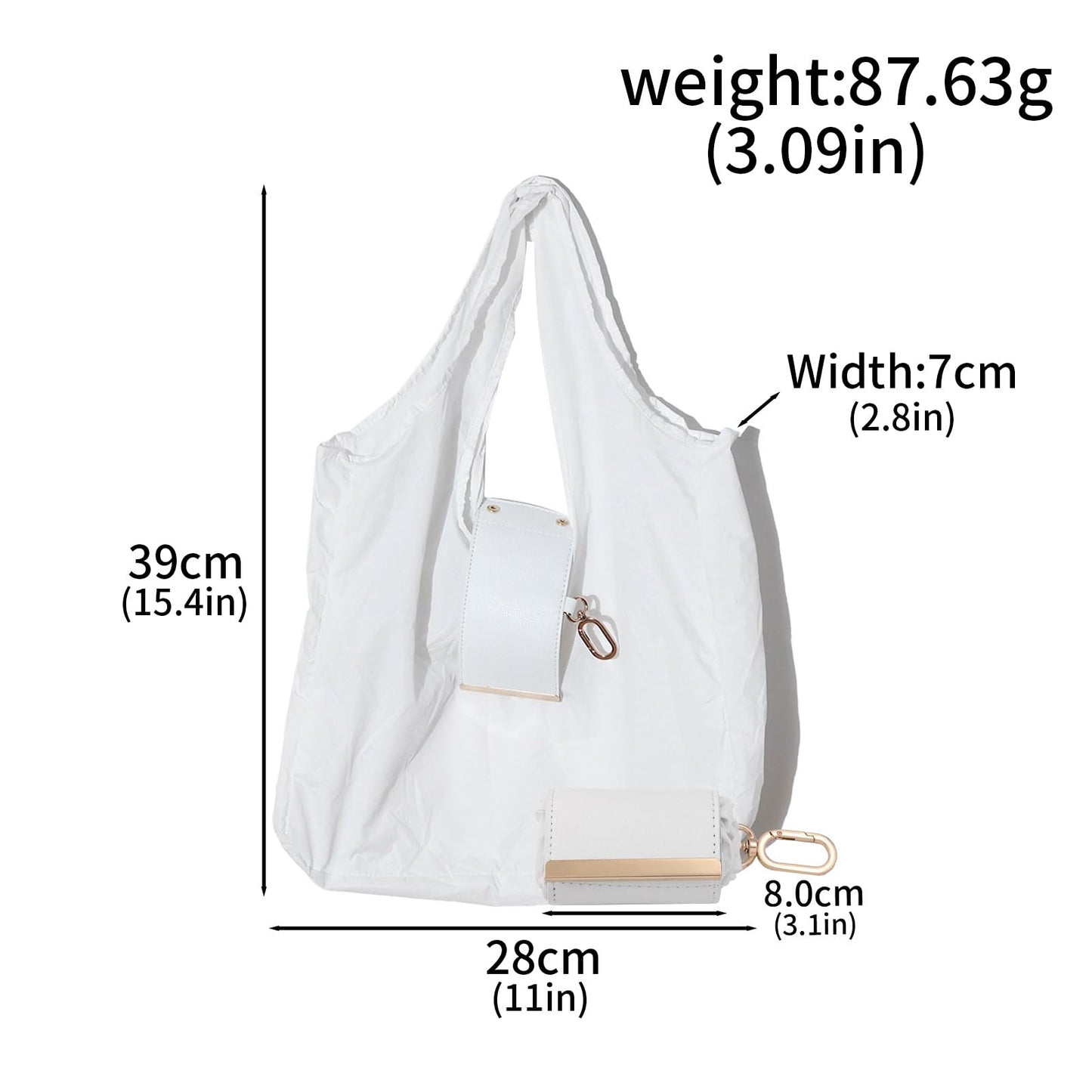 Locus Amoenus Foldable Reusable Shopping Bag Keychain, Portable Eco-Friendly Grocery Tote Bag for Women, Lightweight Travel Shopping Bag (white)