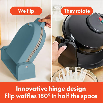 bella Flip-n-Store Waffle Maker with EverGood™ Ceramic Nonstick Coating, Fits-anywhere™ Kitchenware, Power Indicator Light, Cool Touch Handle & Cord Wrap, 7” Wide & 1" Deep Plates, 1000 Watt, Oatmilk